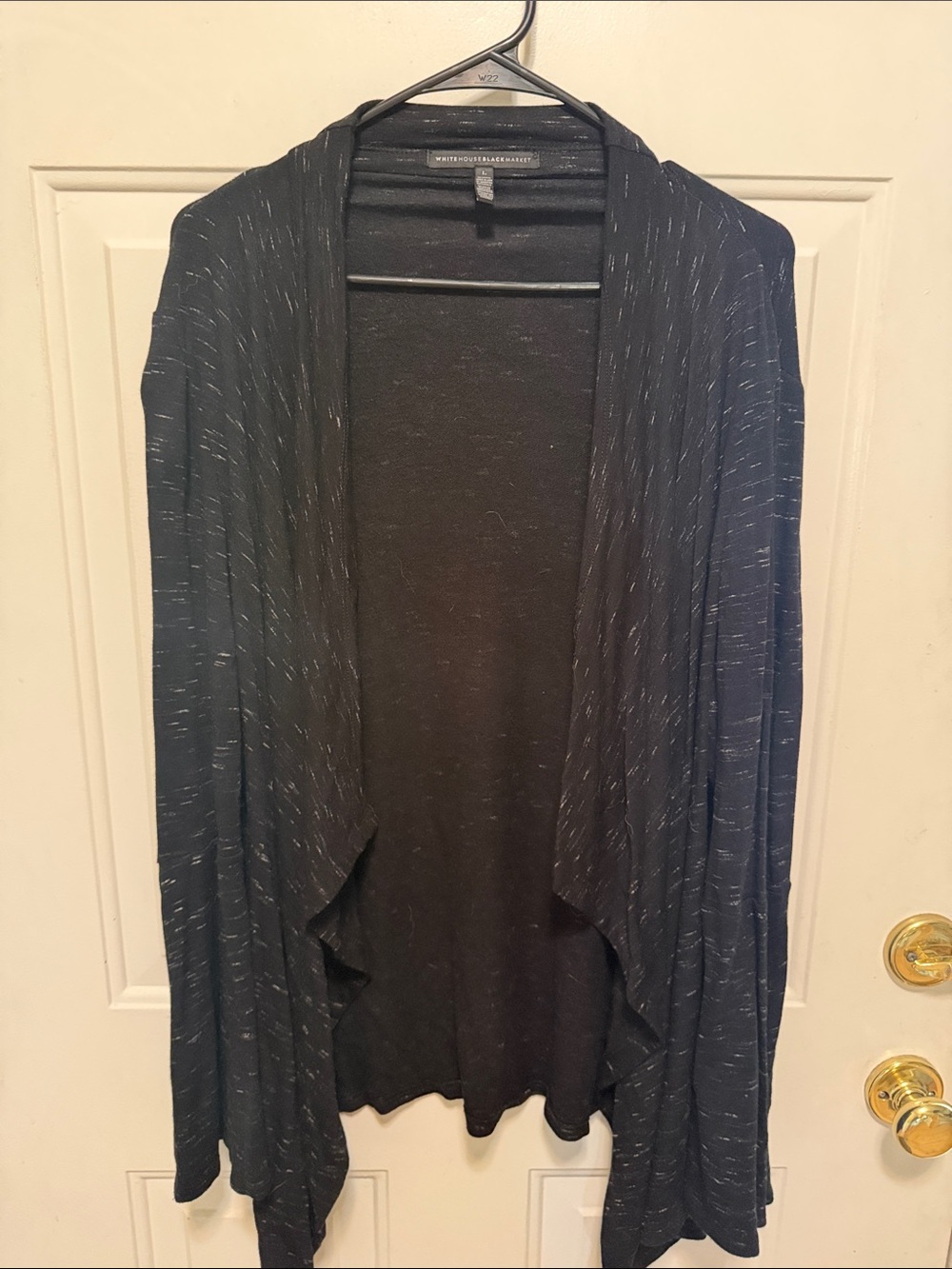 White House Black Market Black Heathered Open-Front Draped Cardigan